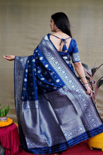 Thumbnail for Jyoti Fashion Women's Navy Blue Soft Banarasi Silk Zari Woven Saree with Blouse - Distacart
