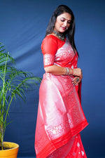 Thumbnail for Jyoti Fashion Women's Red Soft Banarasi Silk Zari Woven Saree with Blouse - Distacart