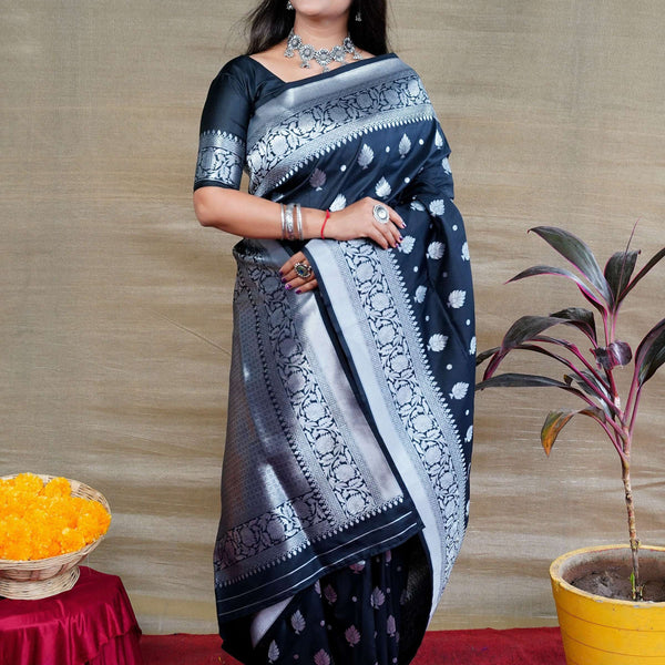 Jyoti Fashion Women's Black Soft Banarasi Silk Zari Woven Saree with Blouse - Distacart