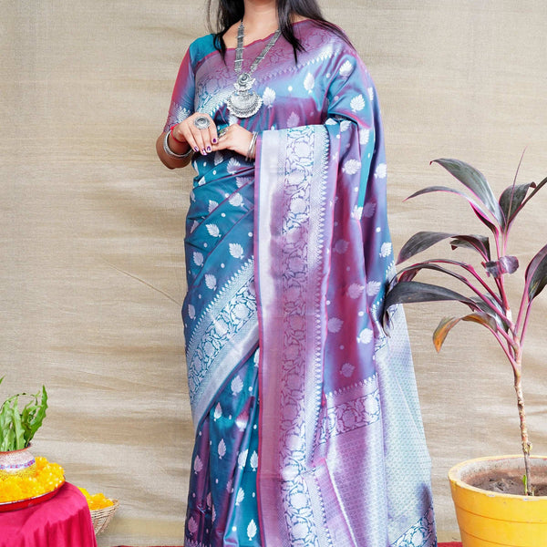 Jyoti Fashion Women's Grey Soft Banarasi Silk Zari Woven Saree with Blouse - Distacart