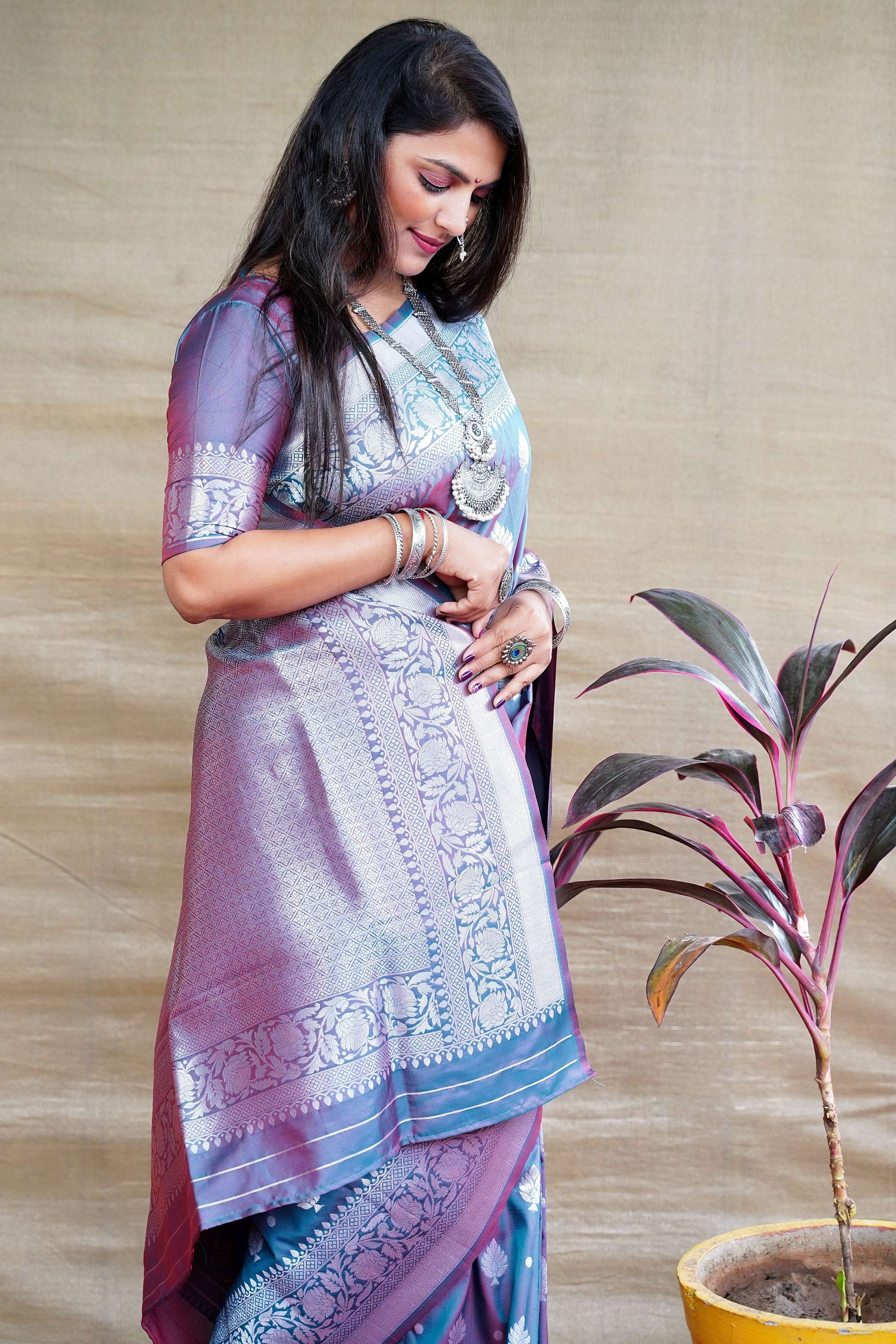 Jyoti Fashion Women's Grey Soft Banarasi Silk Zari Woven Saree with Blouse - Distacart