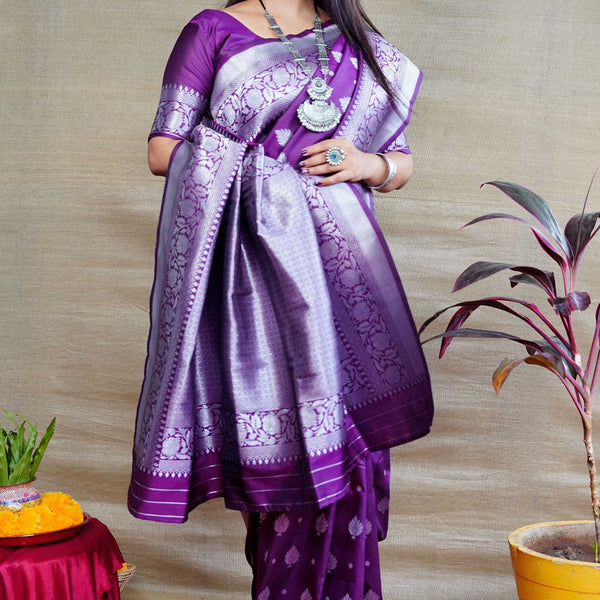 Jyoti Fashion Women's Purple Soft Banarasi Silk Zari Woven Saree with Blouse - Distacart