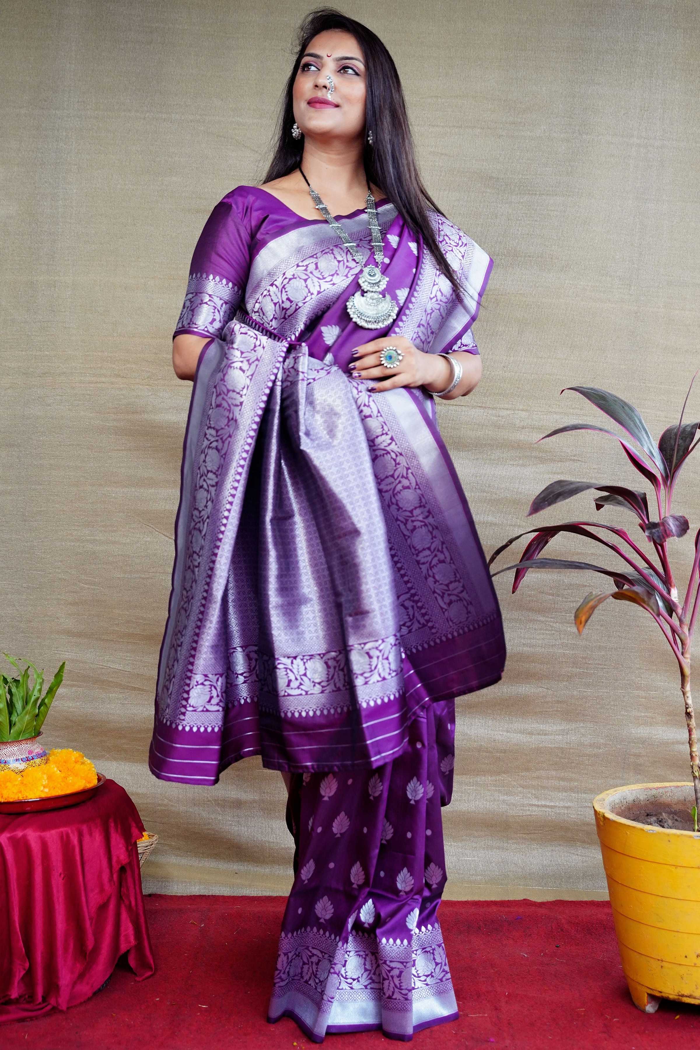 Jyoti Fashion Women's Purple Soft Banarasi Silk Zari Woven Saree with Blouse - Distacart