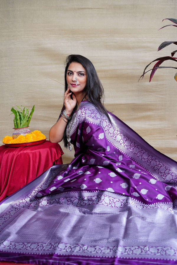 Jyoti Fashion Women's Purple Soft Banarasi Silk Zari Woven Saree with Blouse - Distacart