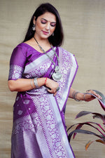 Thumbnail for Jyoti Fashion Women's Purple Soft Banarasi Silk Zari Woven Saree with Blouse - Distacart