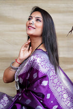 Thumbnail for Jyoti Fashion Women's Purple Soft Banarasi Silk Zari Woven Saree with Blouse - Distacart