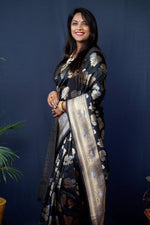 Thumbnail for Jyoti Fashion Women's Black Handloom Banarasi Silk Zari Woven Saree with Blouse - Distacart