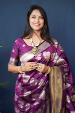 Thumbnail for Jyoti Fashion Women's Wine Handloom Banarasi Silk Zari Woven Saree with Blouse - Distacart