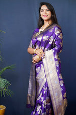 Thumbnail for Jyoti Fashion Women's Purple Handloom Banarasi Silk Zari Woven Saree with Blouse - Distacart