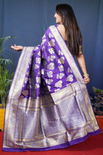 Thumbnail for Jyoti Fashion Women's Purple Handloom Banarasi Silk Zari Woven Saree with Blouse - Distacart