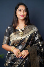 Thumbnail for Jyoti Fashion Women's Black Handloom Banarasi Silk Zari Woven Saree with Blouse - Distacart