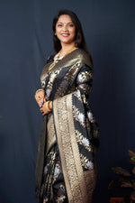 Thumbnail for Jyoti Fashion Women's Black Handloom Banarasi Silk Zari Woven Saree with Blouse - Distacart