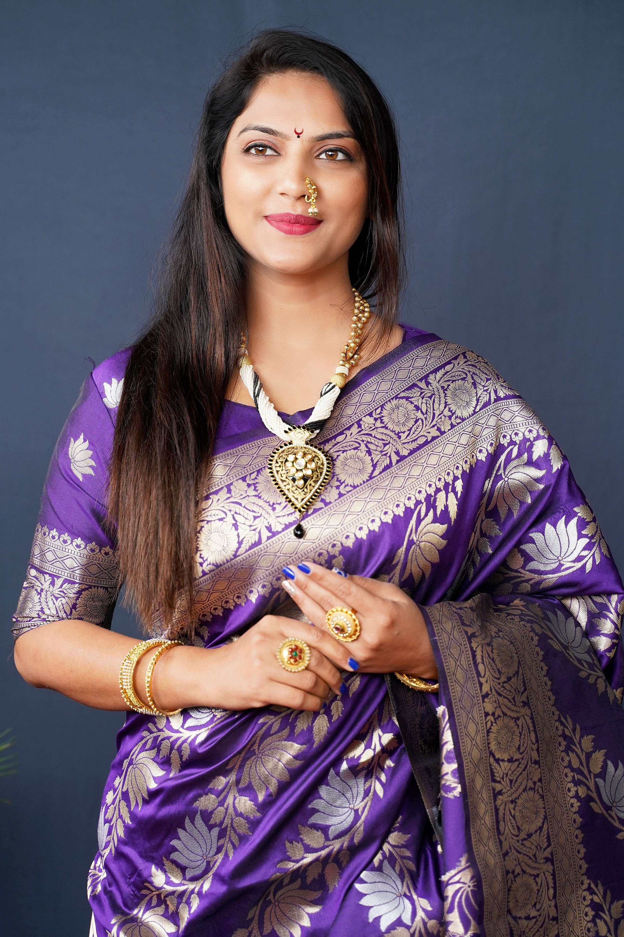 Jyoti Fashion Women's Purple Handloom Banarasi Silk Zari Woven Saree with Blouse - Distacart