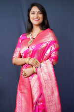 Thumbnail for Jyoti Fashion Women's Pink Handloom Banarasi Silk Zari Woven Saree with Blouse - Distacart
