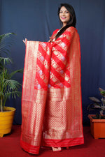 Thumbnail for Jyoti Fashion Women's Red Handloom Banarasi Silk Zari Woven Saree with Blouse - Distacart
