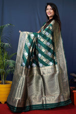 Thumbnail for Jyoti Fashion Women's Green Handloom Banarasi Silk Zari Woven Saree with Blouse - Distacart