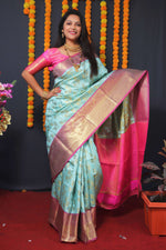 Thumbnail for Jyoti Fashion Women's Sky Blue Kanchipuram Silk Zari Woven Saree with Blouse - Distacart