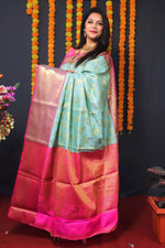 Thumbnail for Jyoti Fashion Women's Sky Blue Kanchipuram Silk Zari Woven Saree with Blouse - Distacart