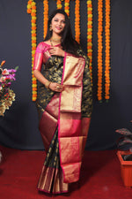 Thumbnail for Jyoti Fashion Women's Black Kanchipuram Silk Zari Woven Saree with Blouse - Distacart