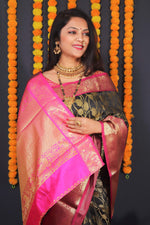 Thumbnail for Jyoti Fashion Women's Black Kanchipuram Silk Zari Woven Saree with Blouse - Distacart