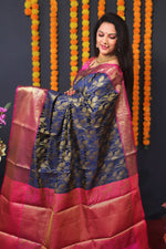 Thumbnail for Jyoti Fashion Women's Navy Blue Kanchipuram Silk Zari Woven Saree with Blouse - Distacart