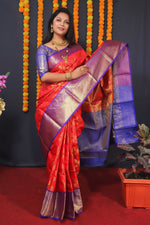 Thumbnail for Jyoti Fashion Women's Red Kanchipuram Silk Zari Woven Saree with Blouse - Distacart