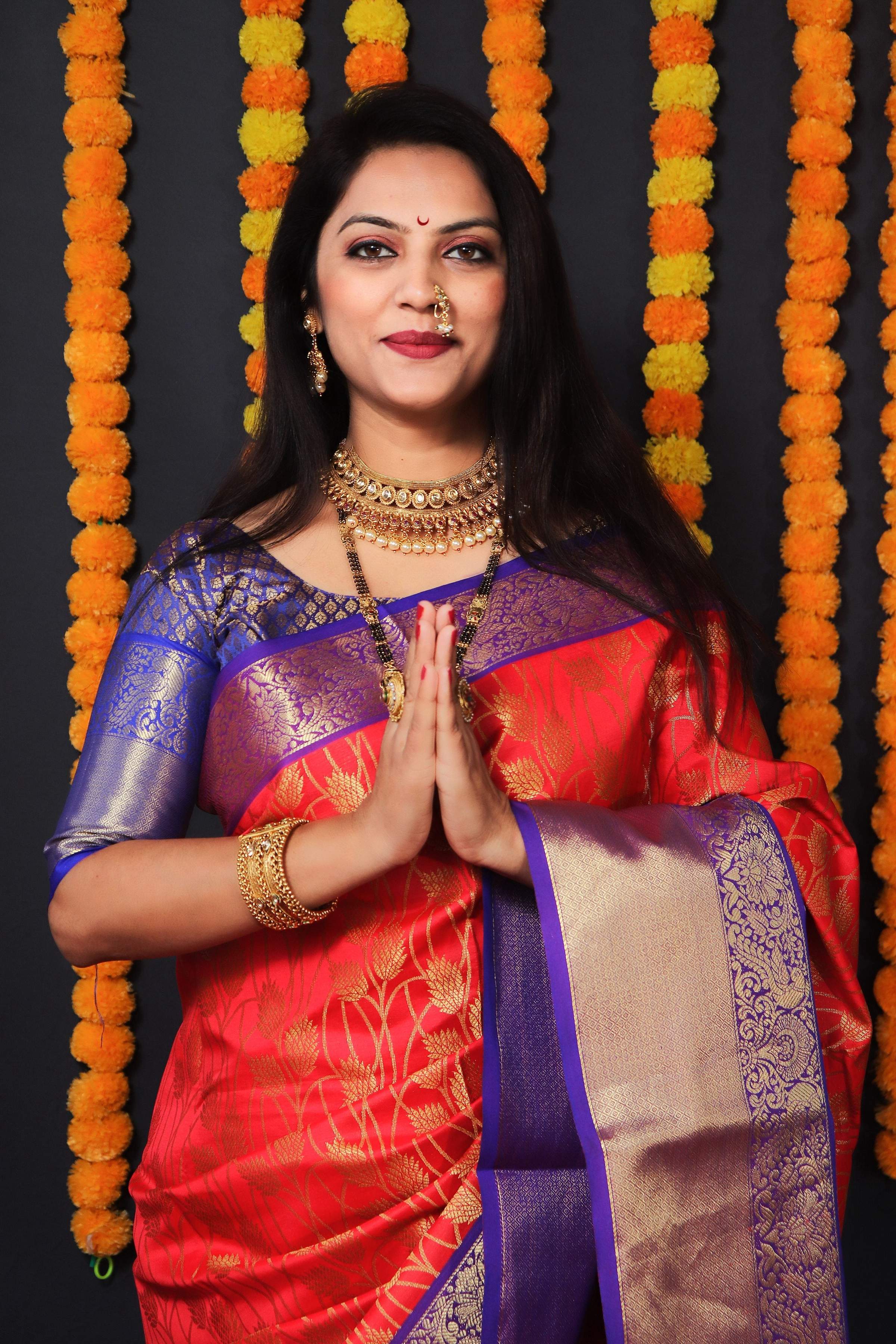 Jyoti Fashion Women's Red Kanchipuram Silk Zari Woven Saree with Blouse - Distacart