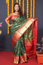 Thumbnail for Jyoti Fashion Women's Green Kanchipuram Silk Zari Woven Saree with Blouse - Distacart