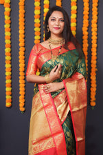 Thumbnail for Jyoti Fashion Women's Green Kanchipuram Silk Zari Woven Saree with Blouse - Distacart