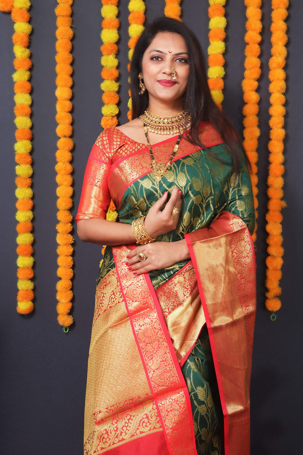 Jyoti Fashion Women's Green Kanchipuram Silk Zari Woven Saree with Blouse - Distacart