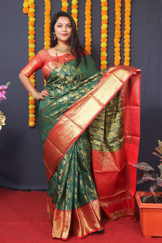 Jyoti Fashion Women's Green Kanchipuram Silk Zari Woven Saree with Blouse - Distacart