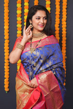 Thumbnail for Jyoti Fashion Women's Blue Kanchipuram Silk Zari Woven Saree with Blouse - Distacart