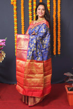 Thumbnail for Jyoti Fashion Women's Blue Kanchipuram Silk Zari Woven Saree with Blouse - Distacart