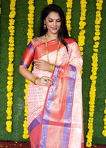 Thumbnail for Jyoti Fashion Women's Peach Kanchipuram Silk Zari Woven Saree with Blouse - Distacart