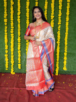 Thumbnail for Jyoti Fashion Women's Off White Kanchipuram Silk Zari Woven Saree with Blouse - Distacart