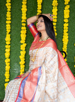 Thumbnail for Jyoti Fashion Women's Off White Kanchipuram Silk Zari Woven Saree with Blouse - Distacart
