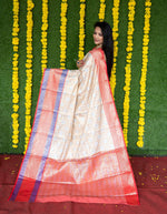 Thumbnail for Jyoti Fashion Women's Off White Kanchipuram Silk Zari Woven Saree with Blouse - Distacart