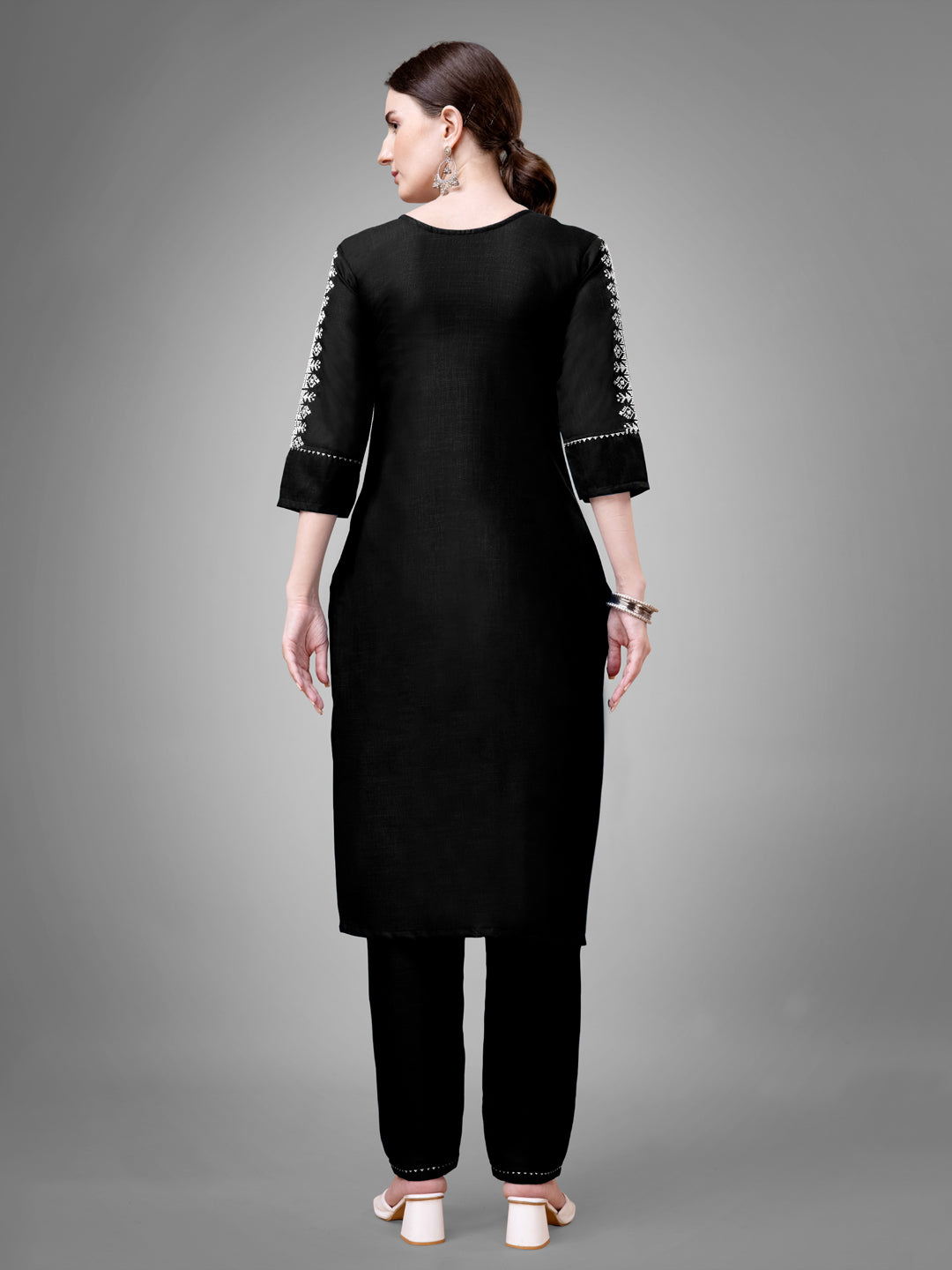 Jyoti Fashion Women's Black Cotton Blend Sequins with Embroidered Kurta Set - Distacart