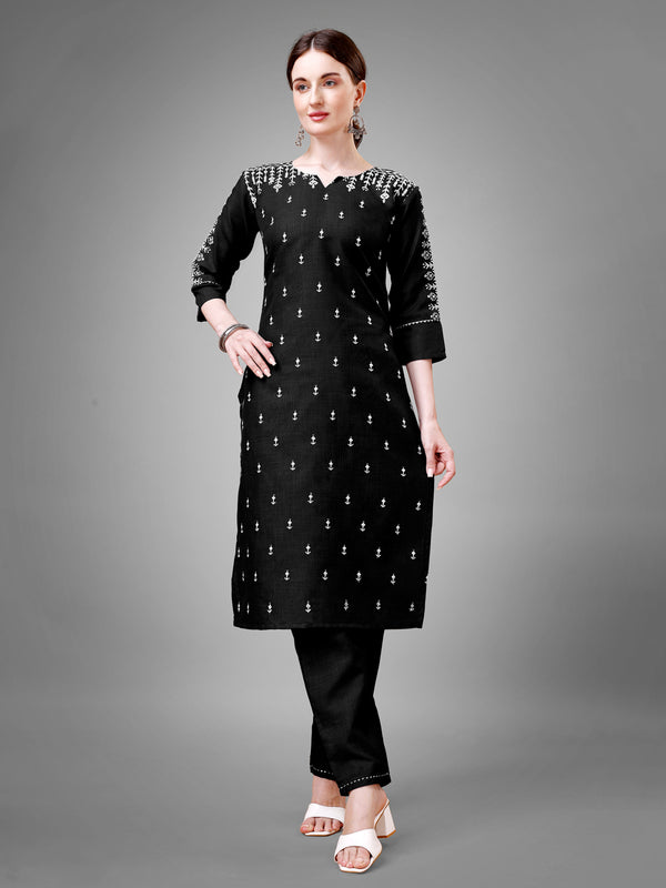 Jyoti Fashion Women's Black Cotton Blend Sequins with Embroidered Kurta Set - Distacart
