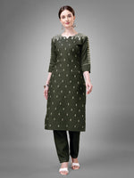 Thumbnail for Jyoti Fashion Women's Dark Green Cotton Blend Sequins with Embroidered Kurta Set - Distacart