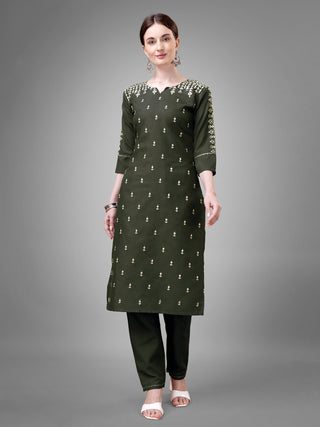Jyoti Fashion Women's Dark Green Cotton Blend Sequins with Embroidered Kurta Set - Distacart