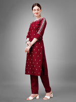 Thumbnail for Jyoti Fashion Women's Maroon Cotton Blend Sequins with Embroidered Kurta Set - Distacart