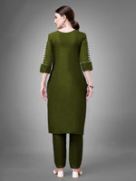Thumbnail for Jyoti Fashion Women's Mehendi Cotton Blend Sequins with Embroidered Kurta Set - Distacart