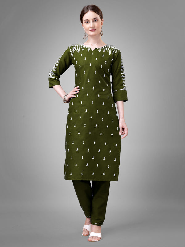 Jyoti Fashion Women's Mehendi Cotton Blend Sequins with Embroidered Kurta Set - Distacart