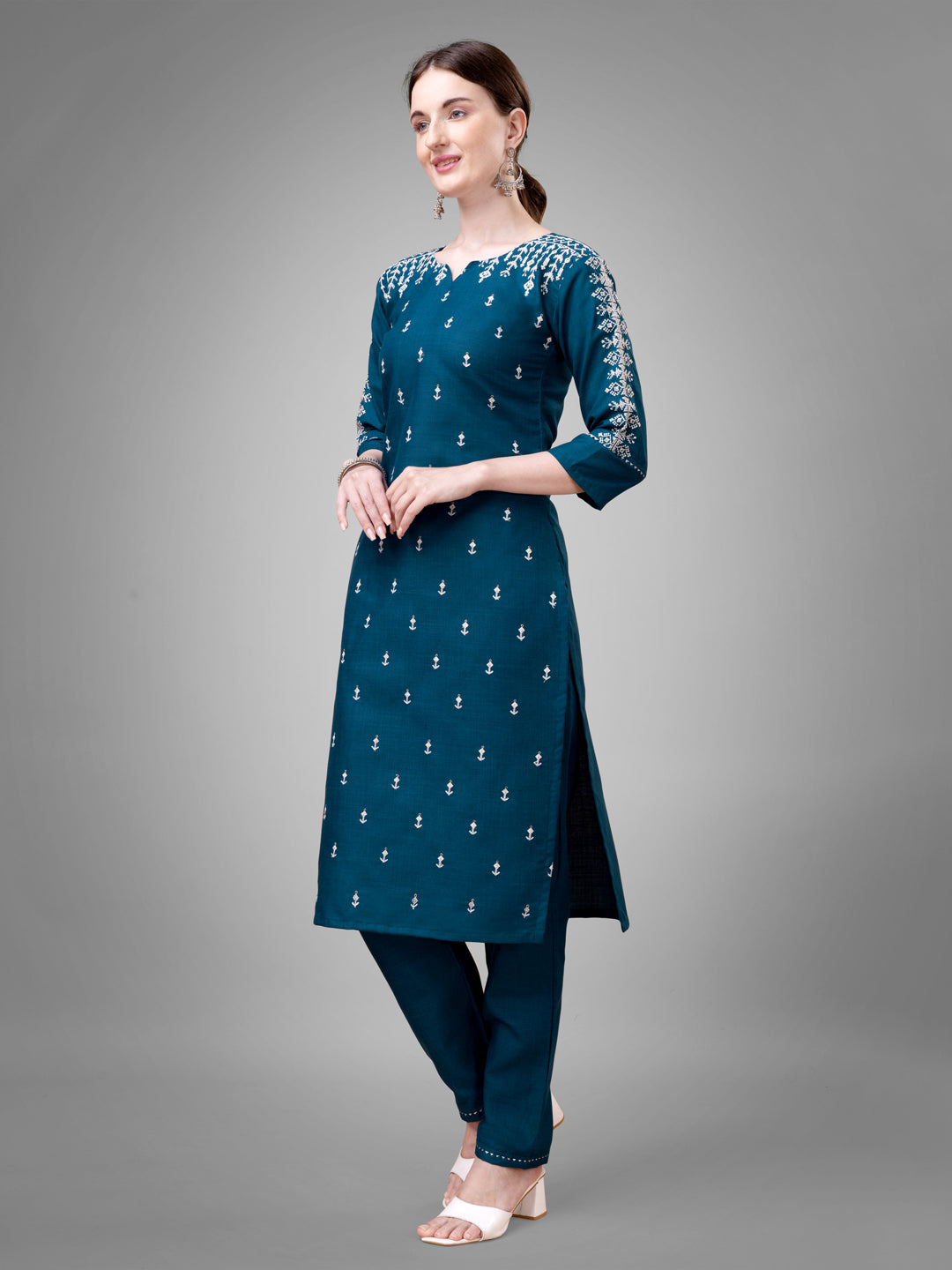 Jyoti Fashion Women's Morpich Cotton Blend Sequins with Embroidered Kurta Set - Distacart
