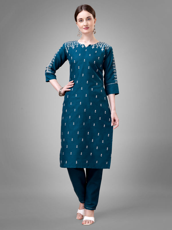 Jyoti Fashion Women's Morpich Cotton Blend Sequins with Embroidered Kurta Set - Distacart