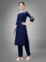 Thumbnail for Jyoti Fashion Women's Navy Blue Cotton Blend Sequins with Embroidered Kurta Set - Distacart