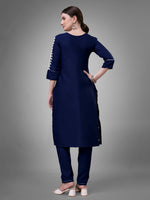 Thumbnail for Jyoti Fashion Women's Navy Blue Cotton Blend Sequins with Embroidered Kurta Set - Distacart