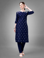 Thumbnail for Jyoti Fashion Women's Navy Blue Cotton Blend Sequins with Embroidered Kurta Set - Distacart