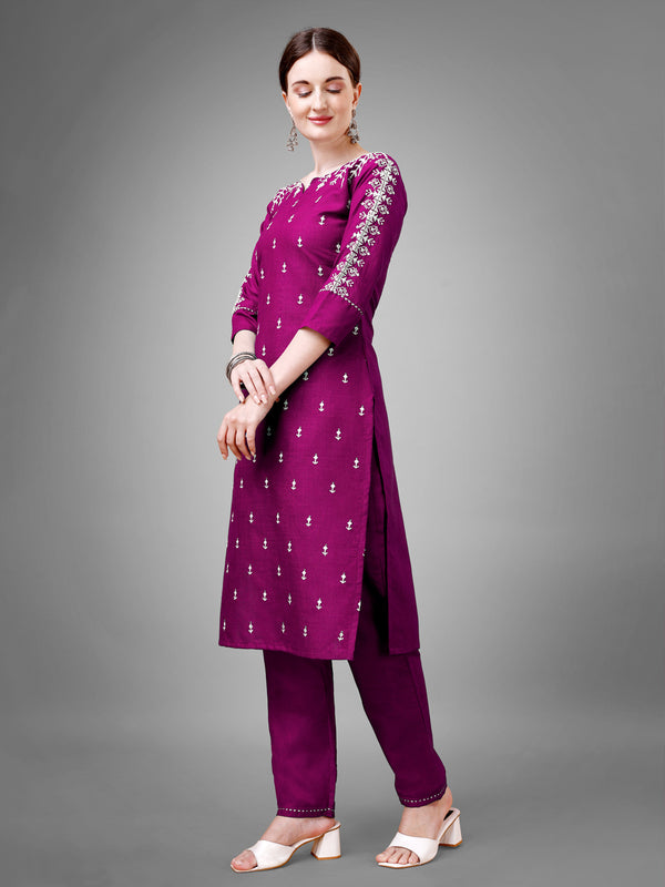 Jyoti Fashion Women's Purple Cotton Blend Sequins with Embroidered Kurta Set - Distacart